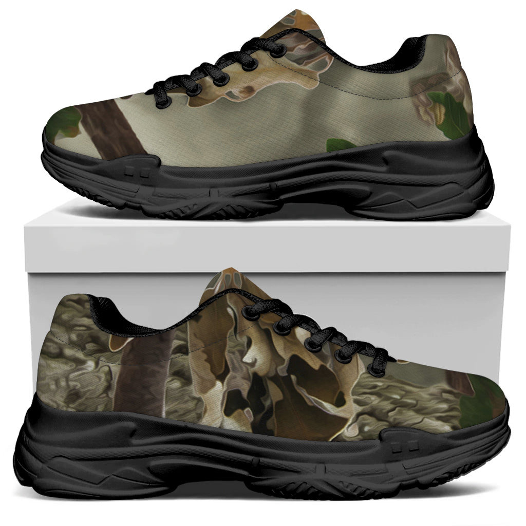 Oak Tree Hunting Camouflage Print Black Chunky Shoes