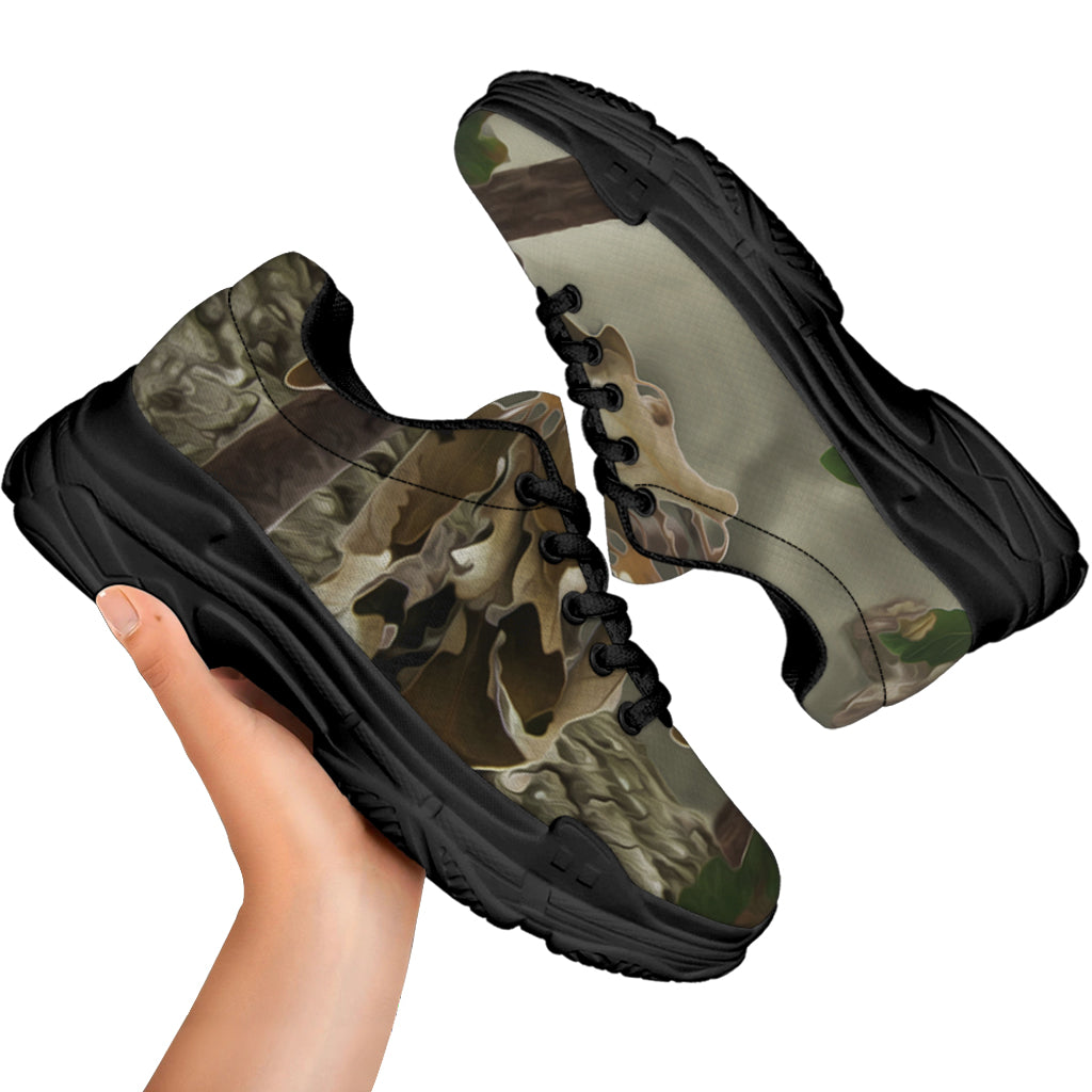 Oak Tree Hunting Camouflage Print Black Chunky Shoes