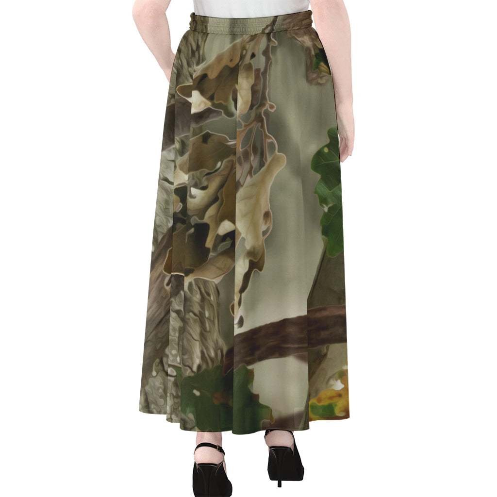 Oak Tree Hunting Camouflage Print Chiffon Maxi Skirt