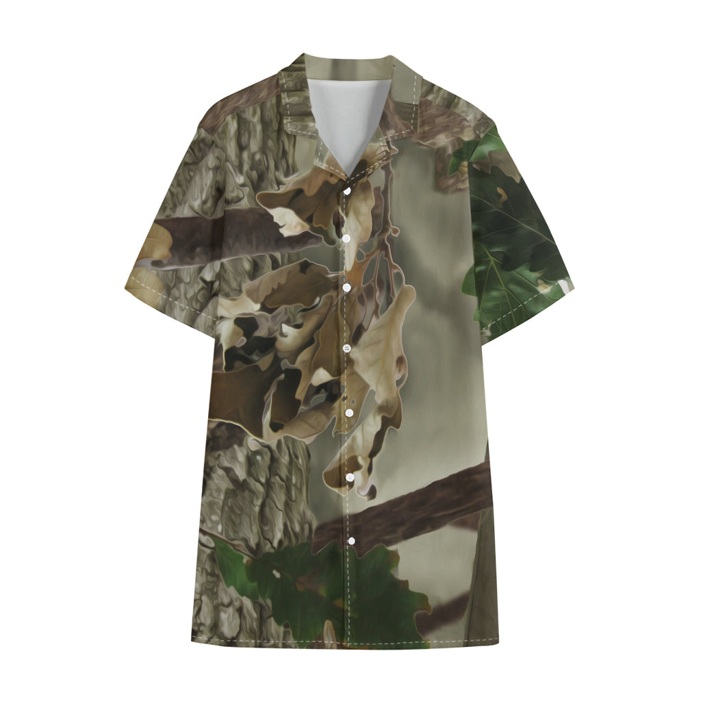 Oak Tree Hunting Camouflage Print Cotton Hawaiian Shirt