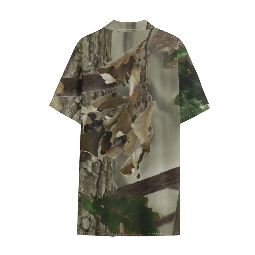 Oak Tree Hunting Camouflage Print Cotton Hawaiian Shirt