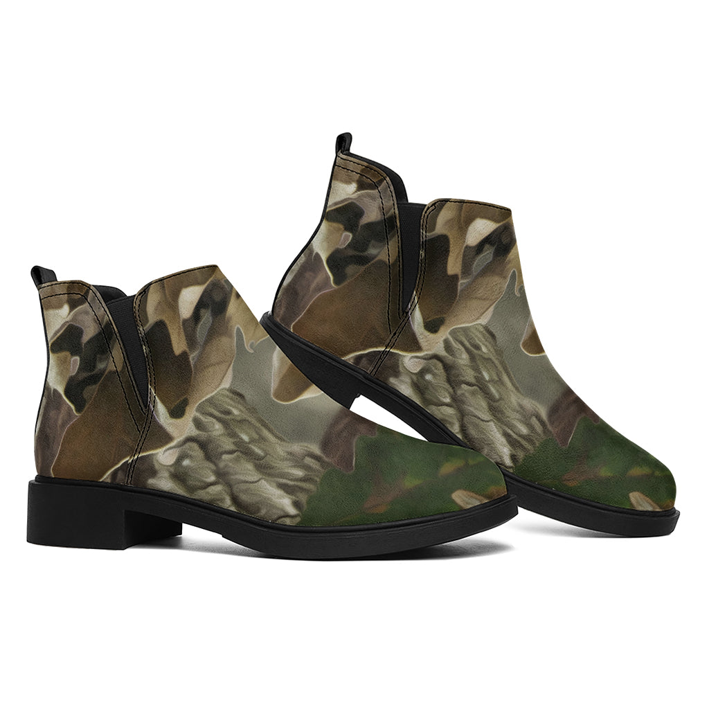 Oak Tree Hunting Camouflage Print Flat Ankle Boots