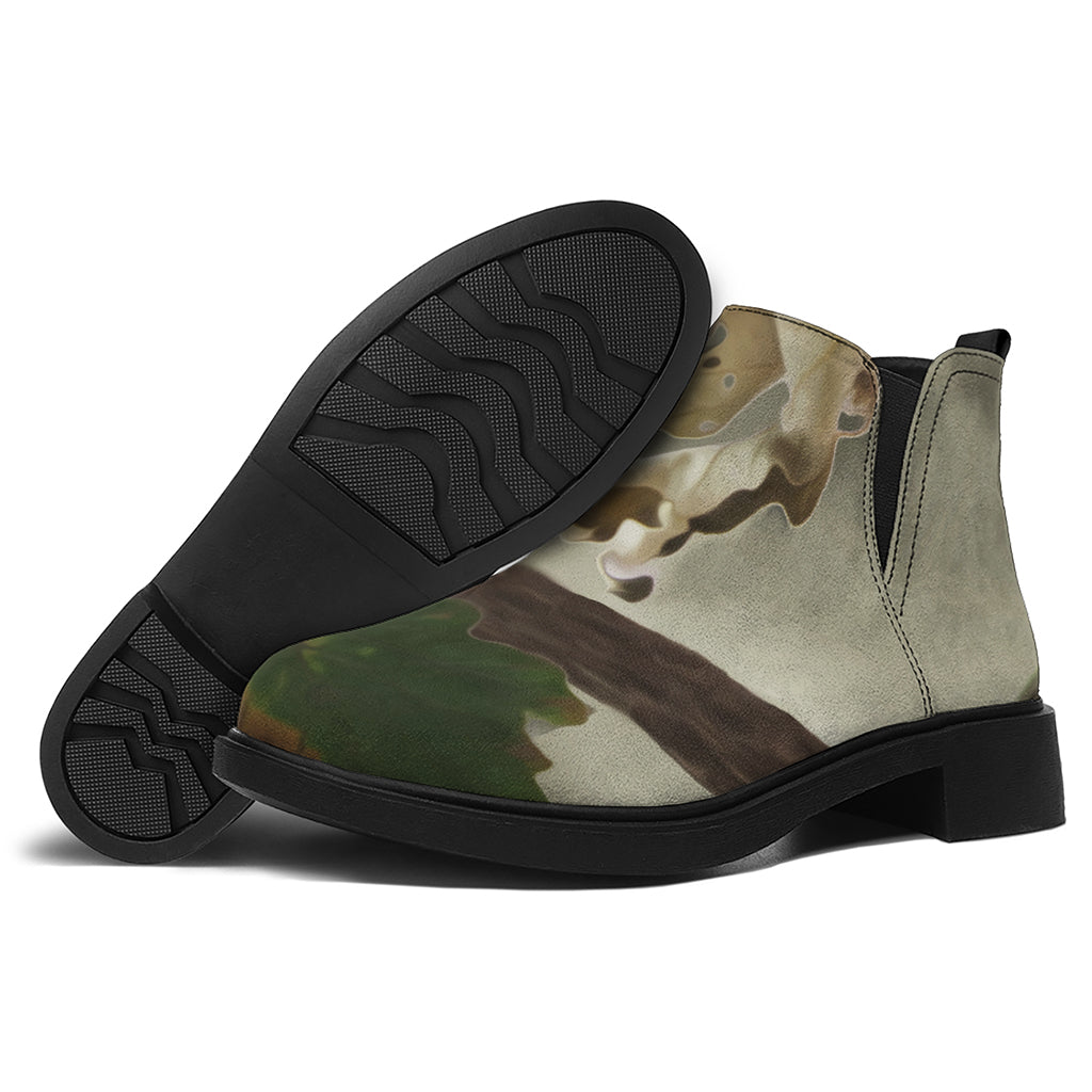 Oak Tree Hunting Camouflage Print Flat Ankle Boots