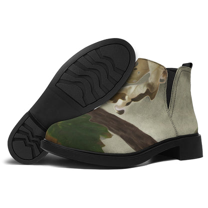 Oak Tree Hunting Camouflage Print Flat Ankle Boots