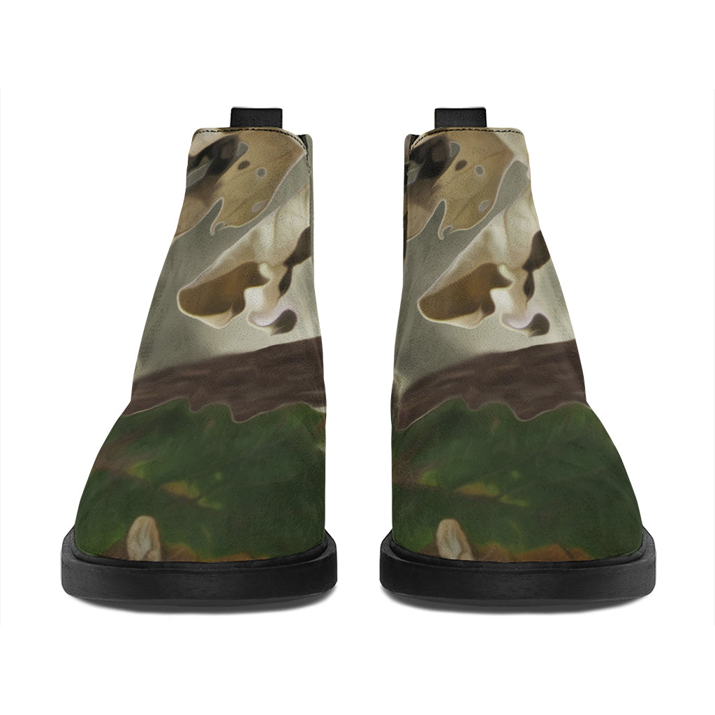 Oak Tree Hunting Camouflage Print Flat Ankle Boots
