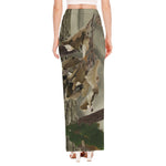 Oak Tree Hunting Camouflage Print High Slit Maxi Skirt