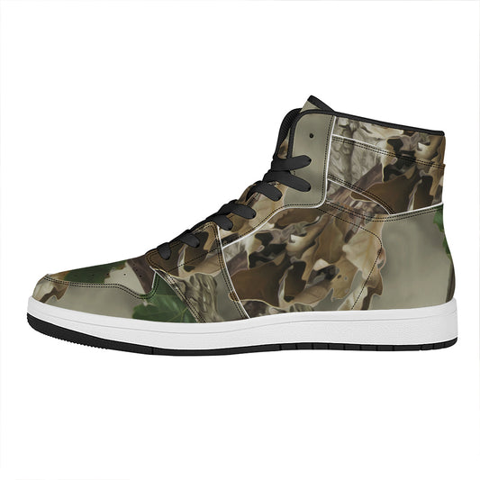 Oak Tree Hunting Camouflage Print High Top Leather Sneakers