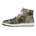 Oak Tree Hunting Camouflage Print High Top Leather Sneakers