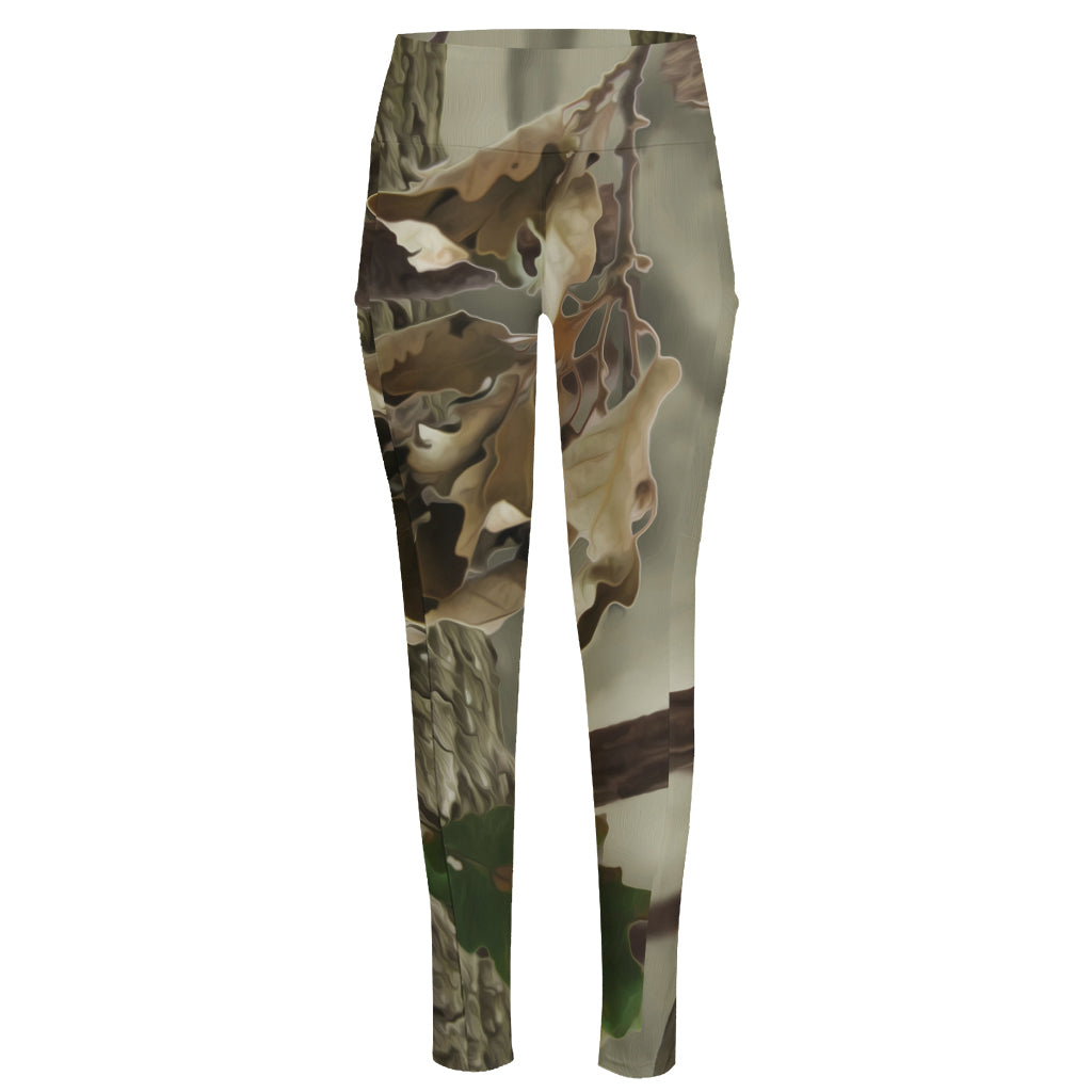 Oak Tree Hunting Camouflage Print High-Waisted Pocket Leggings