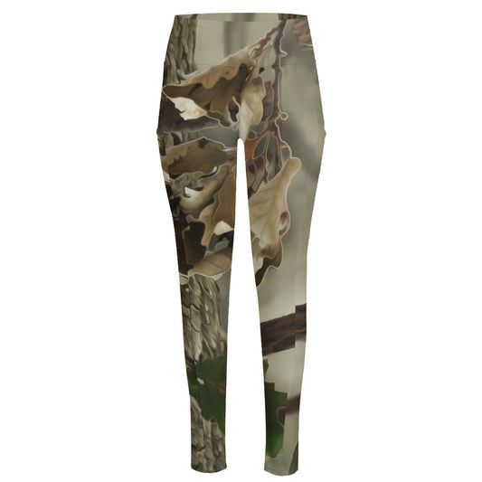 Oak Tree Hunting Camouflage Print High-Waisted Pocket Leggings