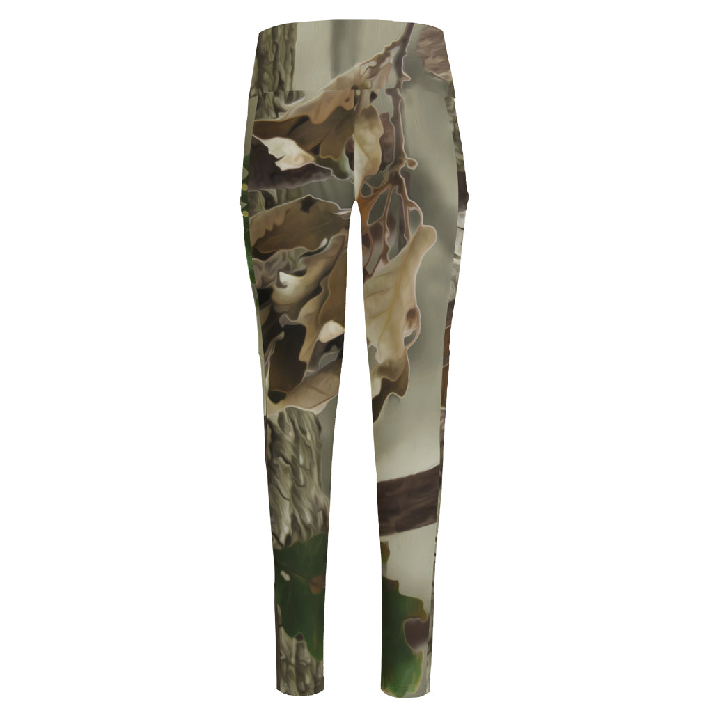 Oak Tree Hunting Camouflage Print High-Waisted Pocket Leggings