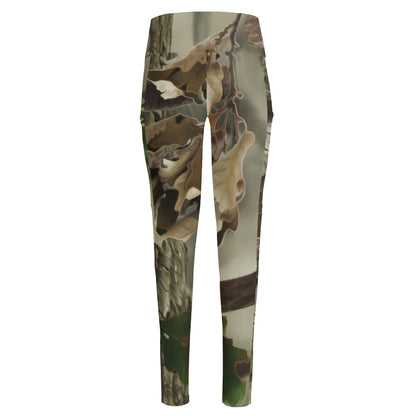 Oak Tree Hunting Camouflage Print High-Waisted Pocket Leggings