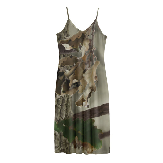 Oak Tree Hunting Camouflage Print Jersey Midi Cami Dress