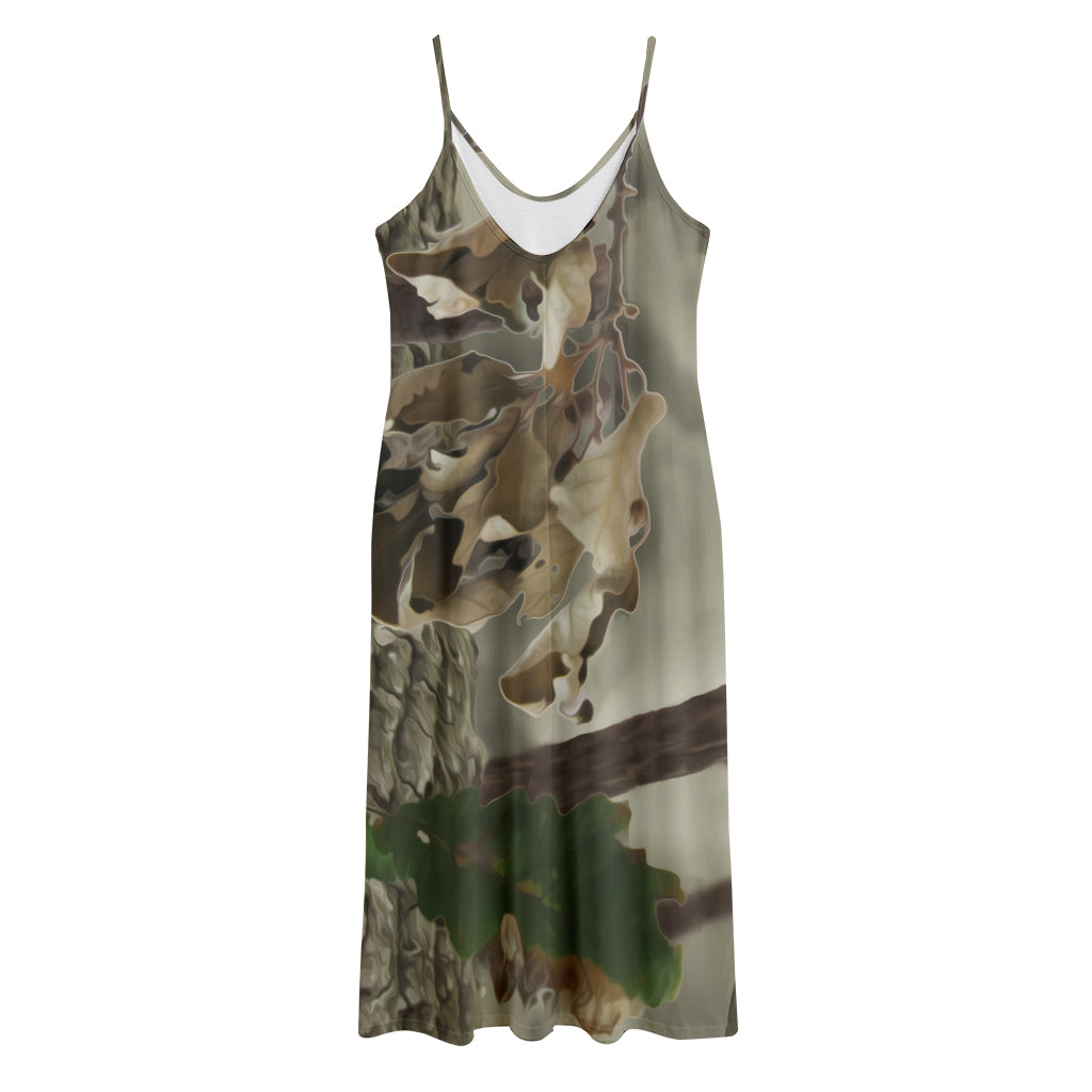 Oak Tree Hunting Camouflage Print Jersey Midi Cami Dress