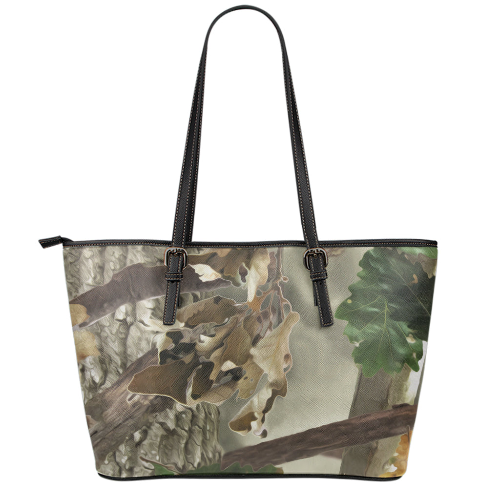 Oak Tree Hunting Camouflage Print Leather Tote Bag