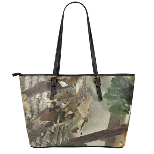 Oak Tree Hunting Camouflage Print Leather Tote Bag