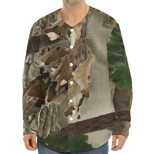 Oak Tree Hunting Camouflage Print Long Sleeve Baseball Jersey