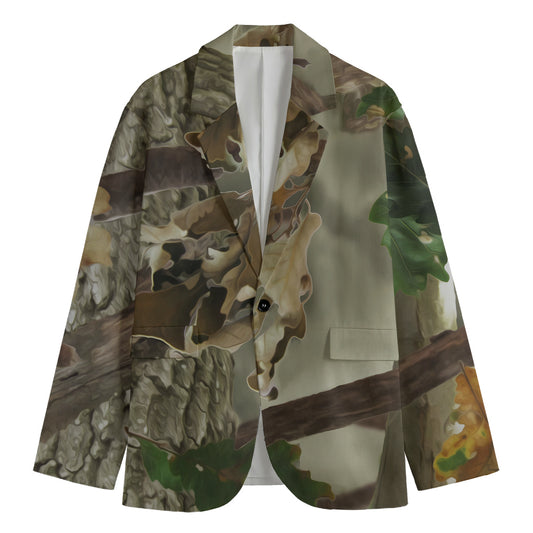 Oak Tree Hunting Camouflage Print Men's Cotton Blazer