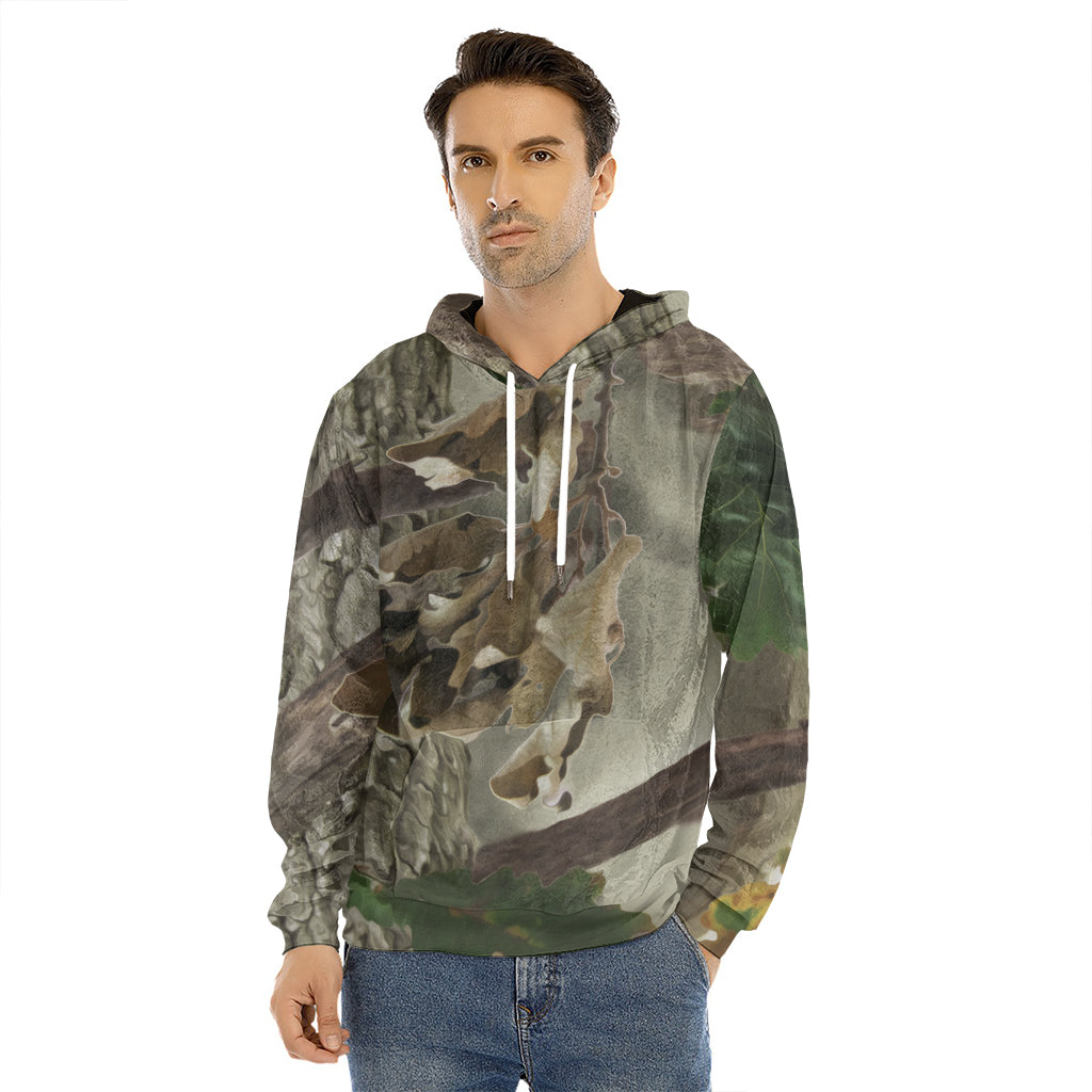 Oak Tree Hunting Camouflage Print Men's Velvet Pullover Hoodie