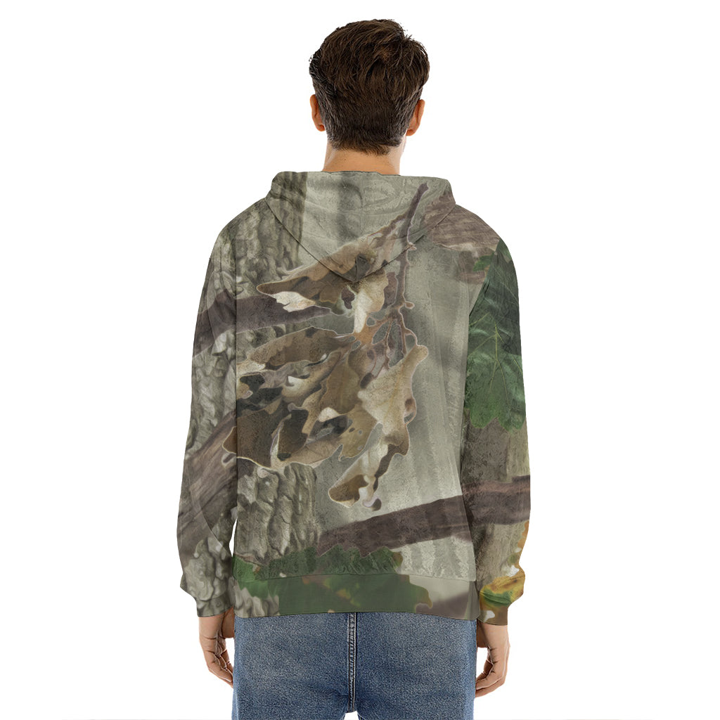 Oak Tree Hunting Camouflage Print Men's Velvet Pullover Hoodie
