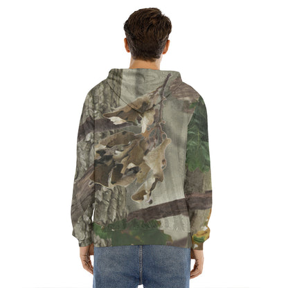 Oak Tree Hunting Camouflage Print Men's Velvet Pullover Hoodie