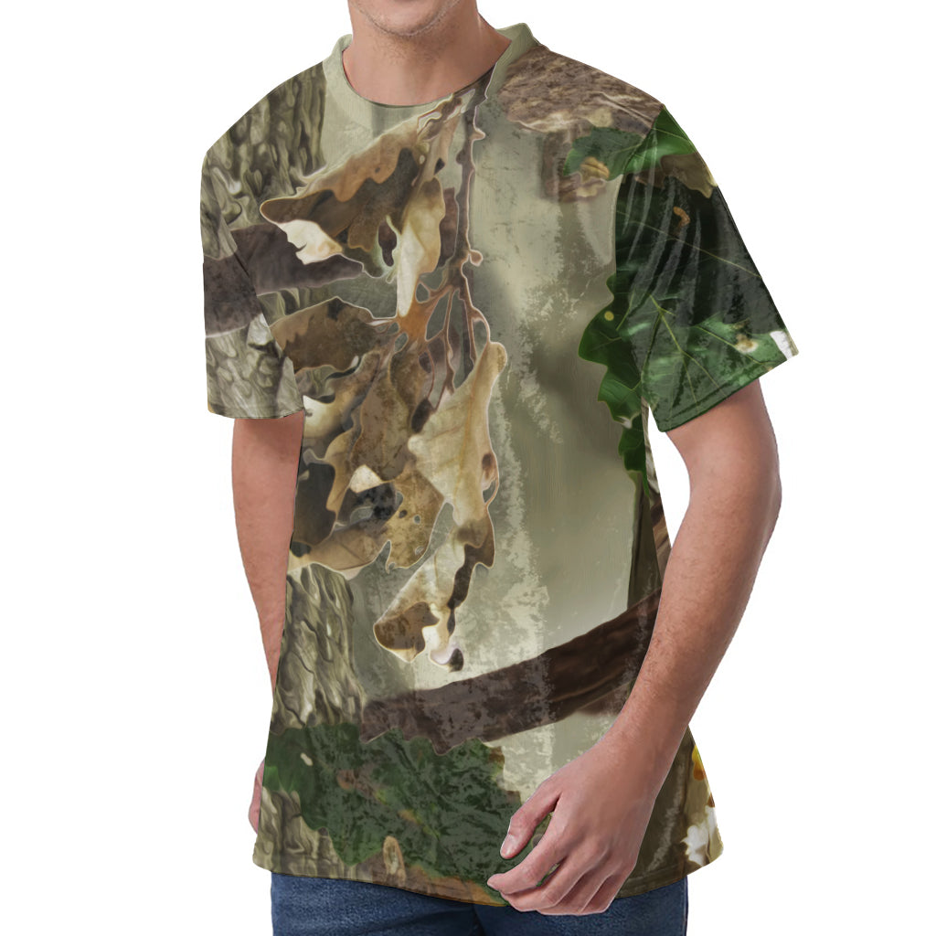 Oak Tree Hunting Camouflage Print Men's Velvet T-Shirt