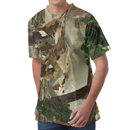 Oak Tree Hunting Camouflage Print Men's Velvet T-Shirt