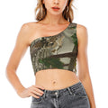 Oak Tree Hunting Camouflage Print One Shoulder Crop Top