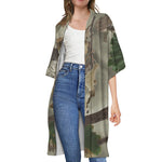 Oak Tree Hunting Camouflage Print Open Front Beach Cover Up
