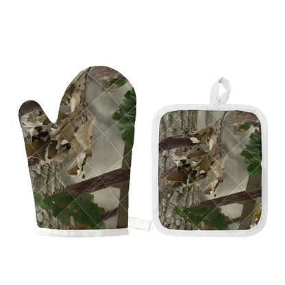 Oak Tree Hunting Camouflage Print Oven Mitt And Pot Holder Set