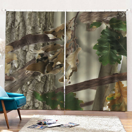 Oak Tree Hunting Camouflage Print Pencil Pleat Curtains