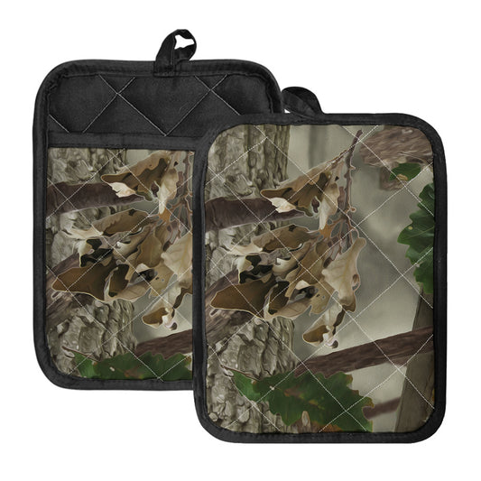 Oak Tree Hunting Camouflage Print Pot Holders With Pocket
