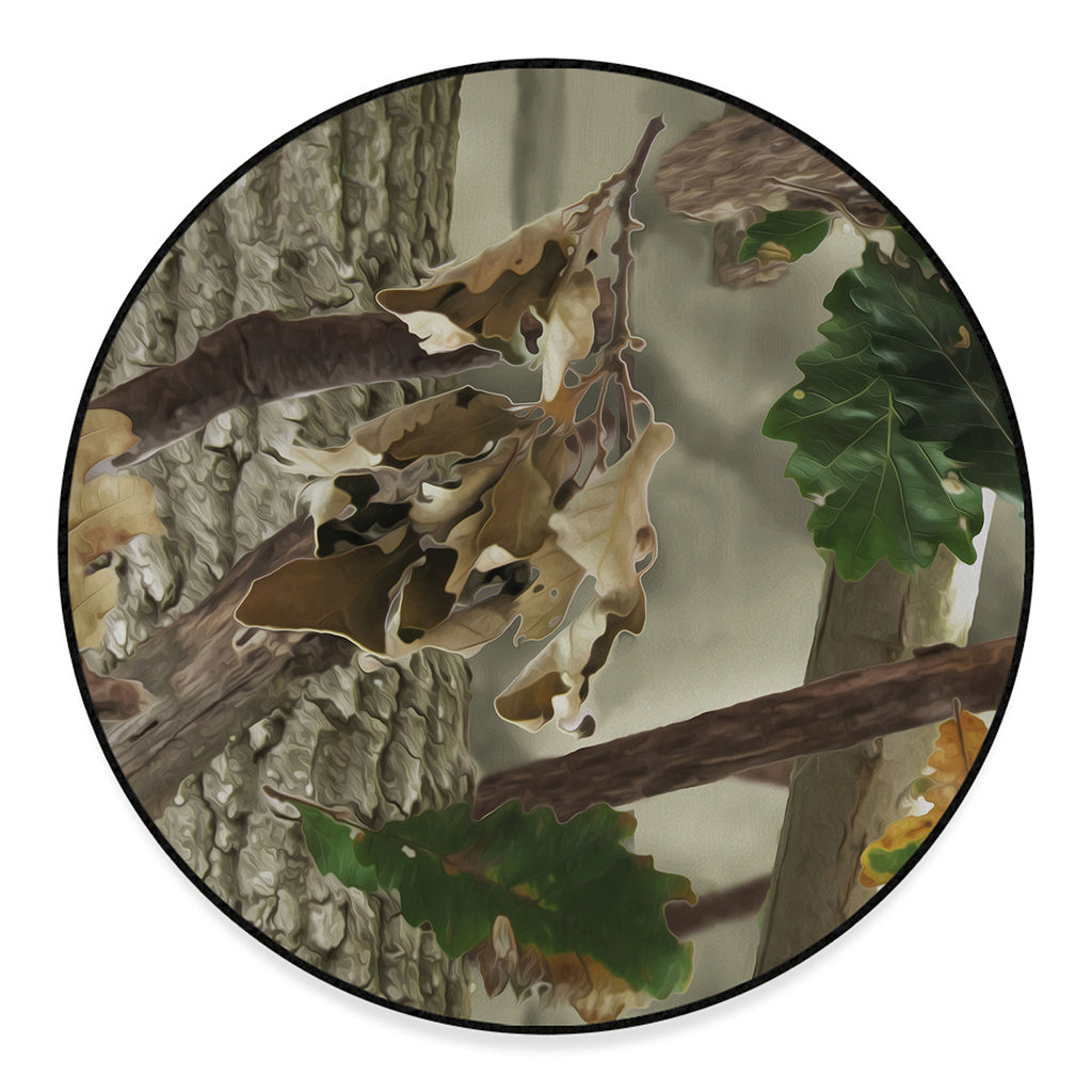 Oak Tree Hunting Camouflage Print Round Floor Mat