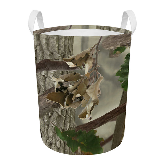Oak Tree Hunting Camouflage Print Round Laundry Basket