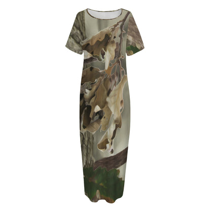 Oak Tree Hunting Camouflage Print Short Sleeve Long Nightdress