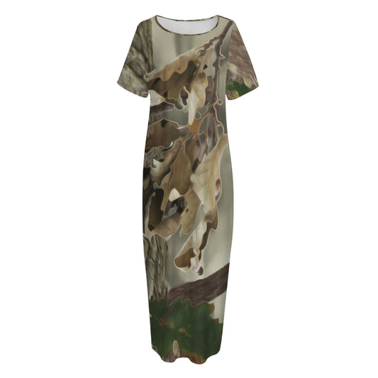 Oak Tree Hunting Camouflage Print Short Sleeve Long Nightdress