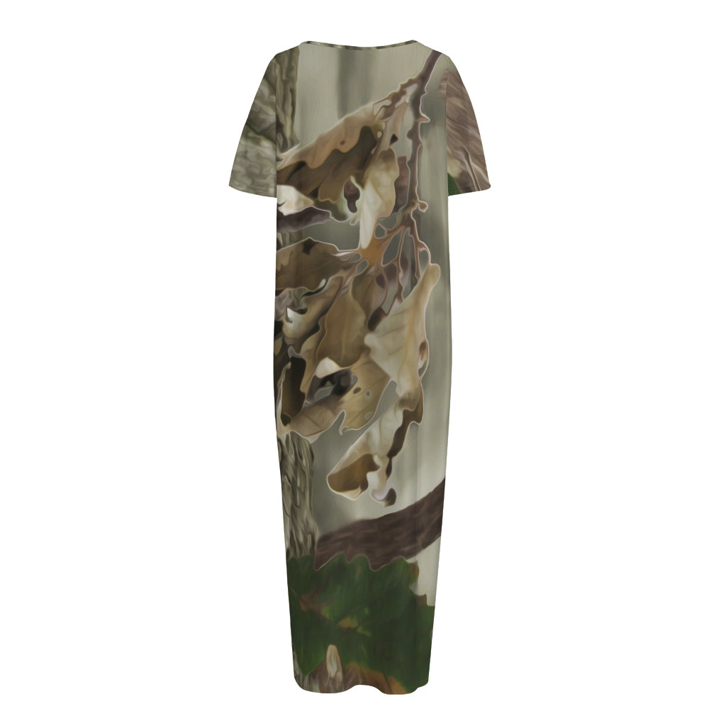 Oak Tree Hunting Camouflage Print Short Sleeve Long Nightdress