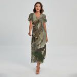 Oak Tree Hunting Camouflage Print Short Sleeve Maxi Dress
