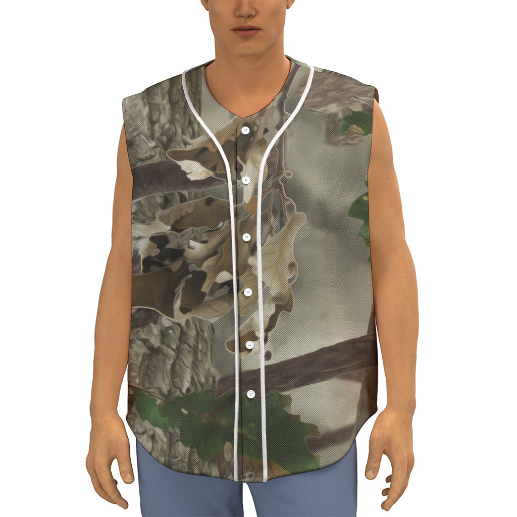 Oak Tree Hunting Camouflage Print Sleeveless Baseball Jersey