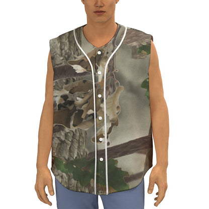 Oak Tree Hunting Camouflage Print Sleeveless Baseball Jersey