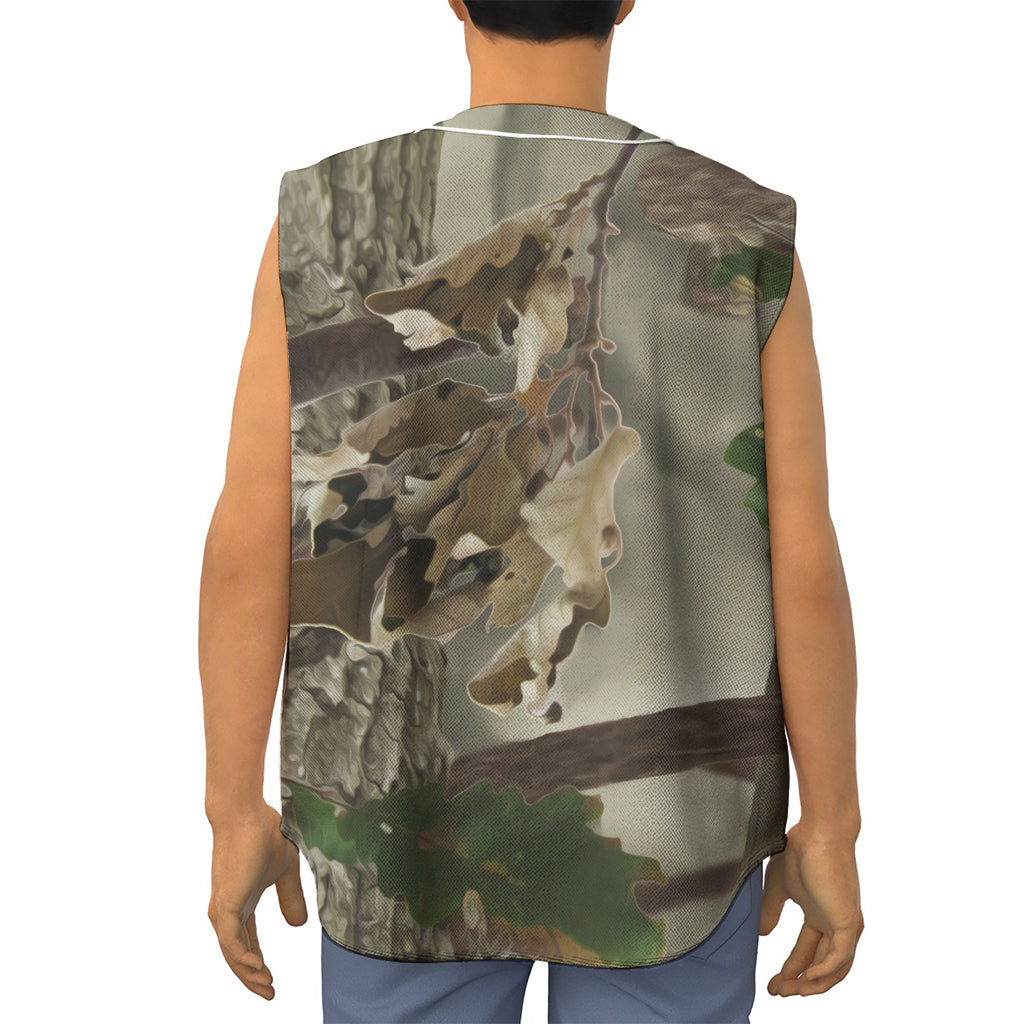 Oak Tree Hunting Camouflage Print Sleeveless Baseball Jersey