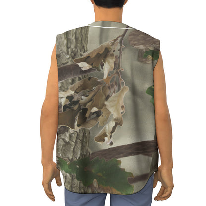 Oak Tree Hunting Camouflage Print Sleeveless Baseball Jersey
