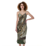 Oak Tree Hunting Camouflage Print Slim Fit Midi Cami Dress