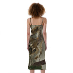 Oak Tree Hunting Camouflage Print Slim Fit Midi Cami Dress