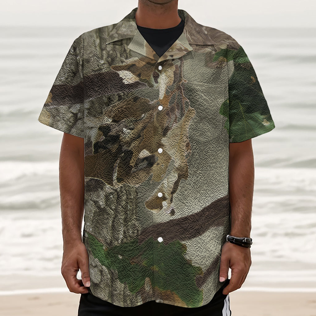 Oak Tree Hunting Camouflage Print Textured Short Sleeve Shirt