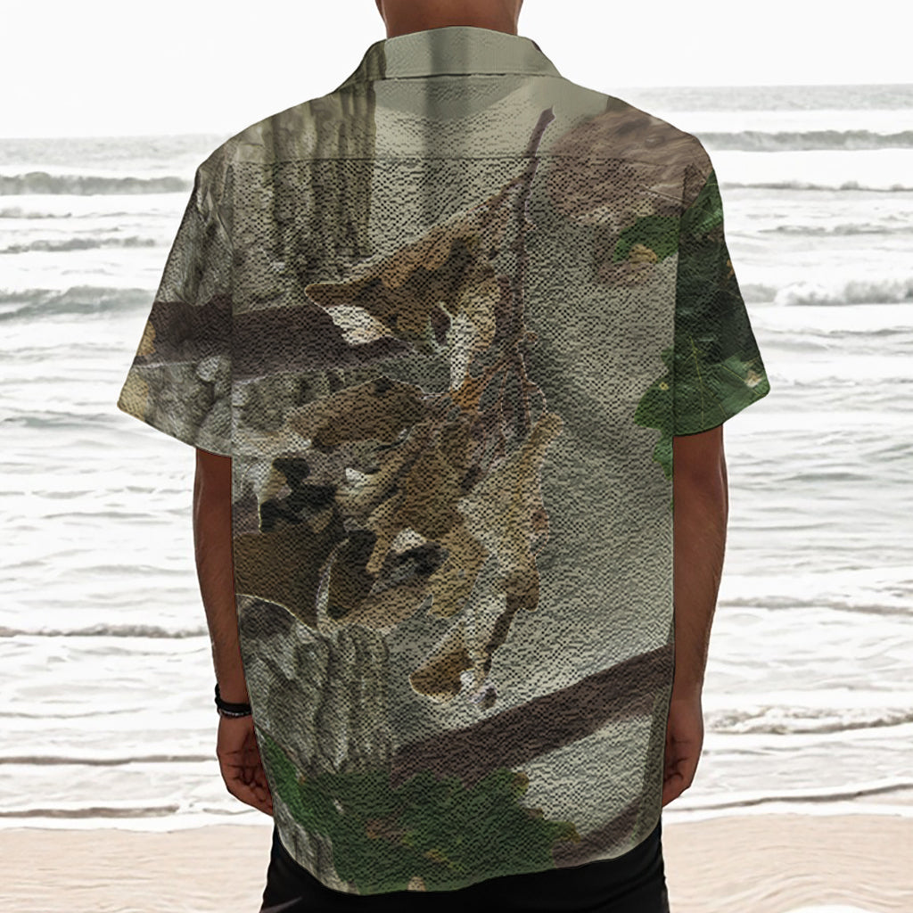 Oak Tree Hunting Camouflage Print Textured Short Sleeve Shirt