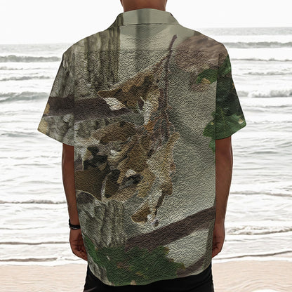 Oak Tree Hunting Camouflage Print Textured Short Sleeve Shirt