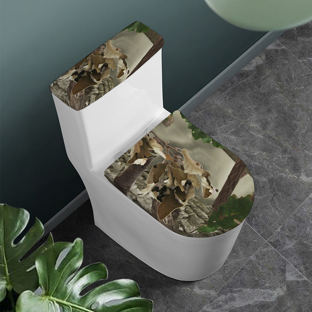 Oak Tree Hunting Camouflage Print Toilet Lid And Tank Cover Set