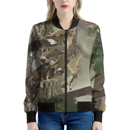 Oak Tree Hunting Camouflage Print Women's Bomber Jacket