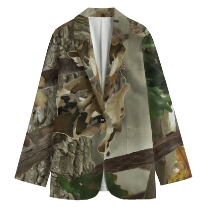 Oak Tree Hunting Camouflage Print Women's Cotton Blazer